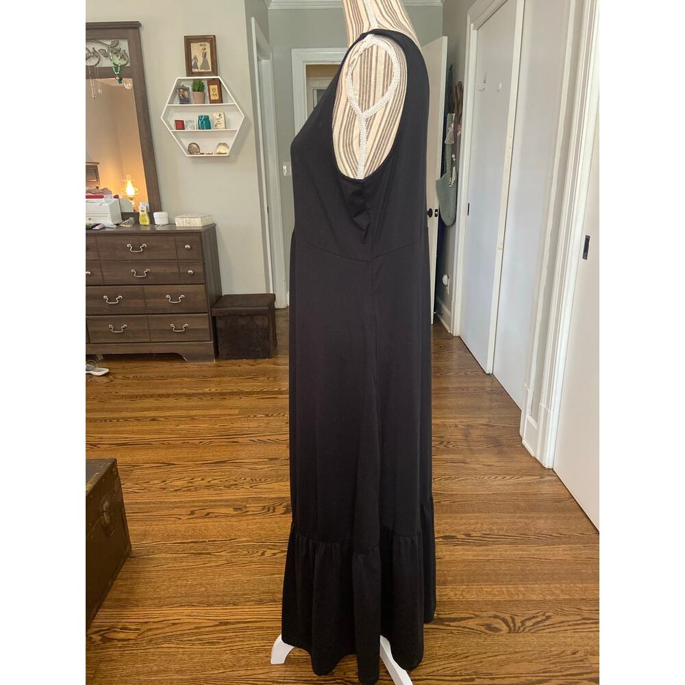 Cuddl Duds black sleeveless knit maxi dress with ruffled hem - Picture 4 of 8